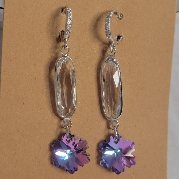 Purple Iridescent Floral Earrings NWT - Picture 1 of 5